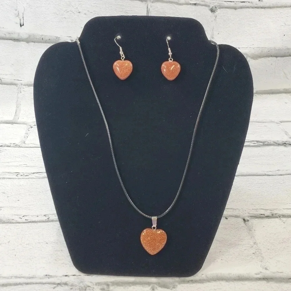 Copper Sandstone Heart Earring and Necklace Set - Picture 1 of 4
